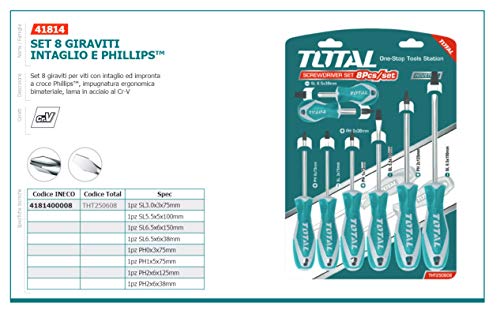 MR LIGHT TOTAL Screwdriver Set Phillips and Slotted, Magnetic, Chrome Vanadium (Cr-V) High Durability, Silver, 8 PCS