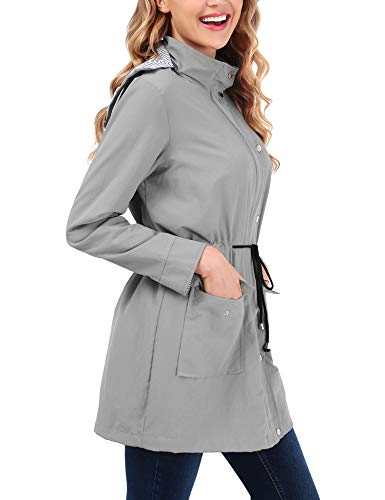 OUTAD Women's Rain Jacket Windbreaker Lightweight Waterproof Raincoats Outdoor Hooded Trench Coats Grey