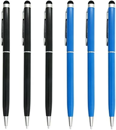iForever Stylus Pen 2 in 1 Touch Screen Pen &amp; Ballpoint with Black ink and Soft Rubber Tip for iPhone, Samsung, iPad, HTC, LG, Google Nexus, Universal Touch Screens Device (6 Pack) (Black Blue)