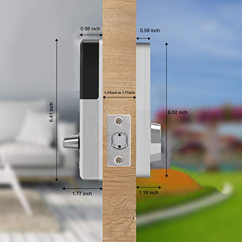 Smart Deadbolt Lock, LED Keypad Door Lock, Electronic Bluetooth Enabled APP, Digit Keyless Entry, Klwenas Maec Easy to Install, Silver