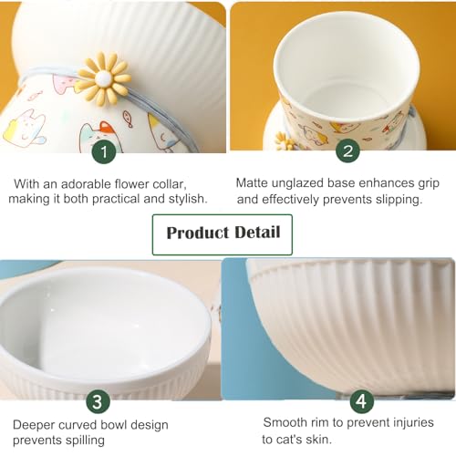 2 Pcs Elevated Ceramic Cat Bowl Raised Height Cats Feeder for Dry Wet Food & Water Anti Vomit Neck Protective Whisker Fatigue Relief Cat Food Bowls Non-Slip Pet Feeding Dish for Cats & Small Dogs