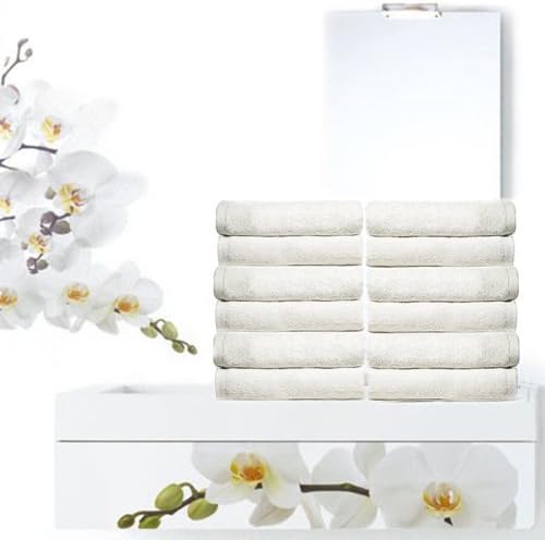 Royal Resort Collection - 12 piece Washcloth Set, Ultra Upscale Terry Cloth, Color: Pure White, 100% Eco-Friendly Turkish Cotton