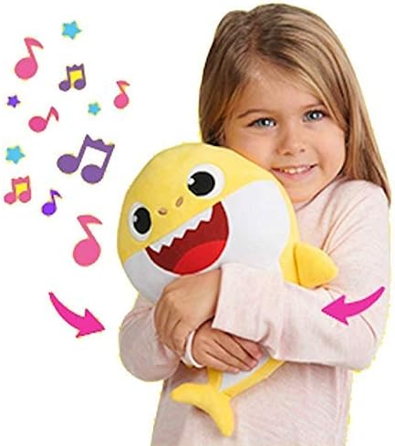 yuailiur BabyShark Singing Plush - Music Sound Baby Shark Plush Doll Soft Baby Cartoon Shark Stuffed & Plush Toys Singing English Song for Kids Gift Children Girl (yellow with music)