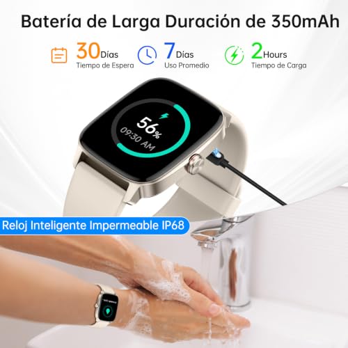 Reloj Inteligente Mujer Hombre con Llamadas Bluetooth y Voz AI, 1.85'' Smartwatch con Whatsapp Notificación, Pulsómetro/SpO2/Sueño/Podómetro, 110+ Modos Deportivos, Impermeable IP68 para iOS/Android