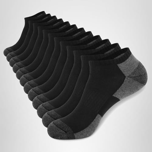 COOPLUS 12 Pack Mens Cushioned Ankle Socks, Low Cut Breathable Casual Socks (Shoe Size 6-11)