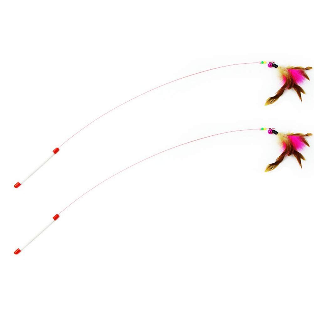 POPETPOP 2pcs Cat Funny Stick Toy Steel Wire Plumage Interactive Tool Pet Teaser for Indoor Cats Kitten Toys