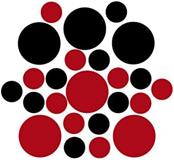 Set of 60 - 3" and 6" Black / Red Circles Polka Dots Vinyl Wall Decals Stickers [Peel and Stick Graphic Mural Decal Circle Dot Kit Appliques]