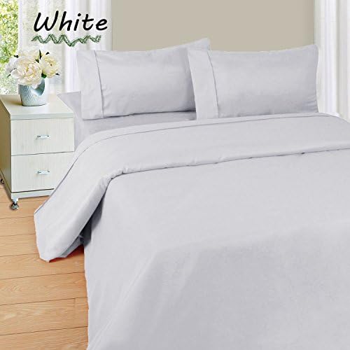 Soft &amp; Luxurious HS Linen !! 4-Pieces Comfortable SOLID Pattern Bed Sheet Set :- White made from Egyptian Cotton Fits Mattress upto 22" Inches Deep Pocket - (500 Thread Count) King Size