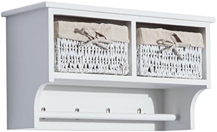 totoshop Wall Cabinet Laundry Hanger Baskets Storage Wood Coat Hat Rack New White