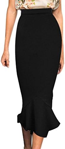OpenBeauty Women's Vintage High Waist Wear to Work Casual Fitted Mermaid Pencil Skirt (M, Black)