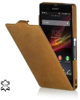 StilGut Ultraslim Leather Case Compatible with Sony Xperia Z, Old Style Camel Brown