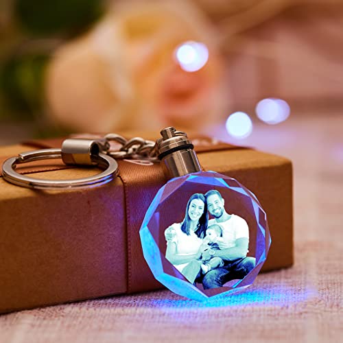 Crystal Keychain Photo Lighted Custom Crystal Picture Etched Key Chain Personaized 3D Laser Engraved Crystal Keyring Gift