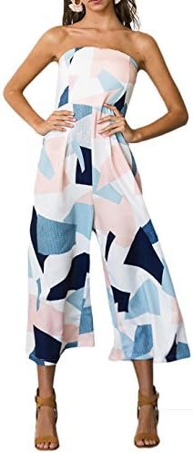 VIEWIM Women's Summer Floral Off Shoulder Strapless Vintage Romper Jumpsuit