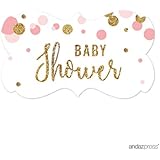 Andaz Press Blush Pink Gold Glitter Girl Baby Shower Party Collection, Fancy Frame Label Stickers, 36-Pack