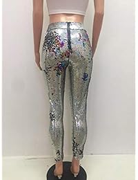 Pantalones largos para dama, diseño de lentejuelas, multicolor
