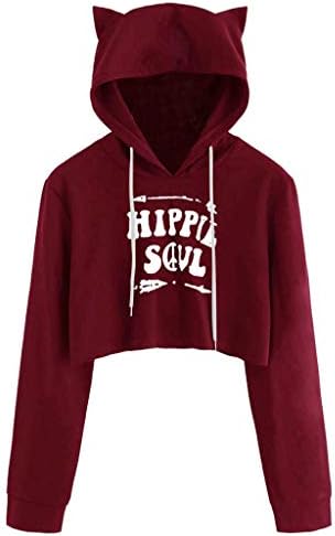 iHAZA Women Cat Ear Long Sleeve Hoodie Sweatshirt Hooded Pullover Jumper Tops Blouse