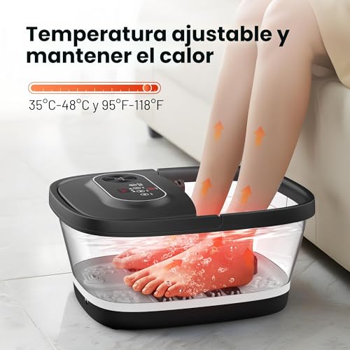 Snailax Folding Foot Bath with Massage and Heating, Shiatsu Wheeled Bubble Bath | 14 Heat Levels | Bubbles | Red Light | Timer, Electric Bathtub 35°C - 48°C, Foot Massager