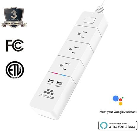 Smart Strip Artmisia Wireless Wifi Power Surge Protector Voice Control 2 USB Ports 3 AC Multi Outlet Compatible with Alexa and Google Assistant Timing Function No Hub Required Pulg