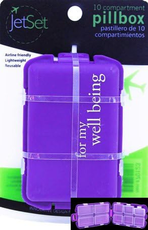 Jetset 10 Compartment "For My Well Being" Reusable Pill Box Case - Vacation or Day to Day Use Your Pills Will Stay Organized in This Neat Little Expressive Box.