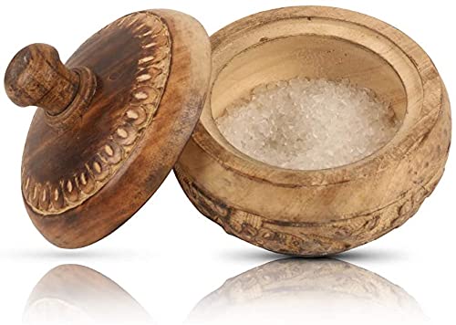 Decorative Rustic Wooden Sugar Bowl With Lid Wide Mouth Candy Treat Jar Spice Jar Holder Condiment Serving Bowl Pot Salt Spice Herb Loose Leaf Tea Storage Container Novelty Home & Kitchen