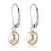 KEZEF Sterling Silver Leverback Pearl Earrings for Women, Handpicked 7-8mm Freshwater Cultured Pink Pearls