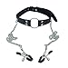 Premium Leather Necklace Stainless Steel Clips Mask Black Leather Choker Collar with Open Mouth Ring Nipple Clamps Leather Necklace Stainless Steel Clips Mask Black Leather Premium Leather Mask (D)