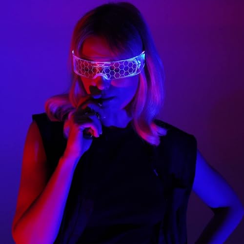 Uniiking® 2 Pcs LED Light Up Glasses for Party LED Glasses for Adults Kids Futuristic Sunglasses Cosplay Costume Rave Accessories Glowing Neon Sunglasses, Gifts(Cool Glasses)