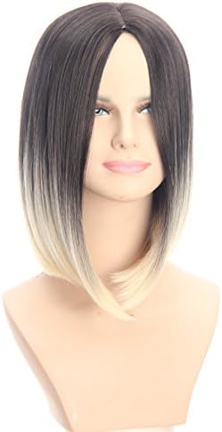 Gray Blonde Ombre Hair Middle Long Straight Wig Cosplay Synthetic Hair (ZF-M-RBY1) (Gray Blonde Ombre)
