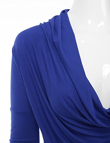 Doublju Soft Knit Cowl Neck Blouse Top For Women WIth Plus Size (Made In USA) ROYAL LARGE
