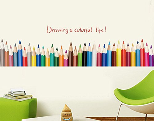 Ecloud Shop Beautiful living room colored pencil drawing baseboard sticker bedroom backdrop stickers