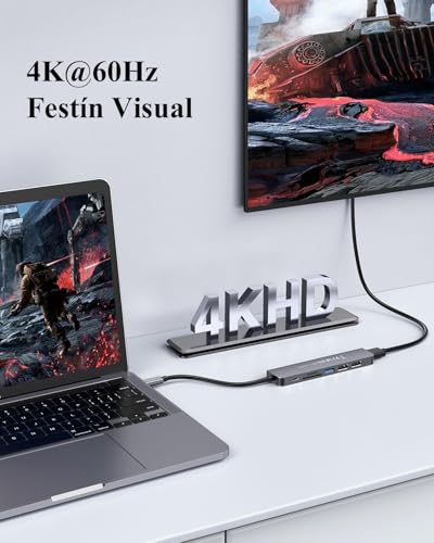 LENTION USB C Hub HDMI 4K@60Hz, PD 100W, SD/TF Card Reader, USB 3.0 & 2.0, 7 in 1 USB C Adapter for MacBook Pro/Air 2026-2016, New iPad Pro, Surface, iPhone 17 Plus Pro MAX and More (Grey)