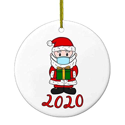 2020 Christmas Ornaments Cute Santa Clause Wearing Mask With Gift Ceramic