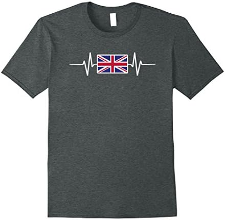 Mens British Flag Shirt | Great Britain Flag Heartbeat T-Shirt 3XL Dark Heather