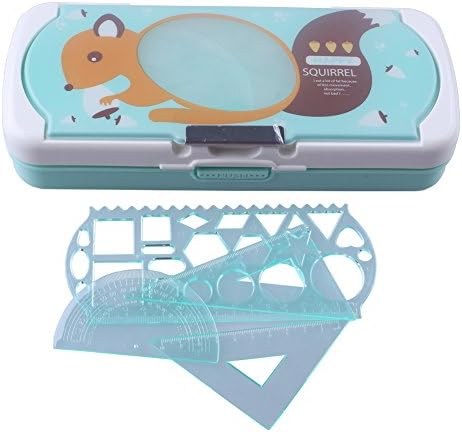 Kids Boy girl Student Light Green Plastic Pencil Box Case With Ruller set School Stationery Gift Set (green ruller set)