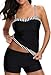 Dearlovers Women Adjustable Striped Straps Color Block Swimsuits Tankini Top Set With Boyshort