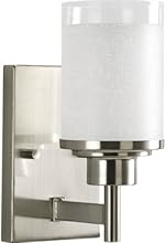Progress Lighting P2959-09 1-Light Wall Bracket with White Linen Finished Glass and Clear Edge Accent Strip, Brushed Nickel