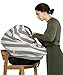 Breastfeeding Nursing Cover + 1 Burp Cloth by HealthySam - Baby Car Seat Covers - Shopping Cart, High Chair, Stroller and Carseat Canopy - Stretchy, Breathable Scarf and Shawl - Cotton - Grey Stripes