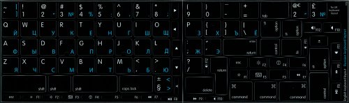 APPLE NS RUSSIAN CYRILLIC - ENGLISH NON-TRANSPARENT KEYBOARD DECALS BLACK OR WHITE BACKGROUND FOR DESKTOP, LAPTOP AND NOTEBOOK (Black Background)