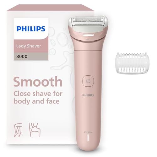 Philips Lady Shaver série 8000 – rasoir sans fil, sur peau sèche ou mouillée, système de rasage à 3 lames, tête de rasage flexible, éclairage LED, jambes et corps, autonomie 100 min, modèle BRL129/00