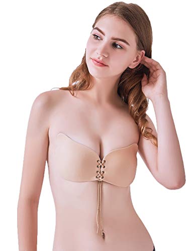 AVIGOR Sticky Bra Backless Strapless Bra Self Adhesive Bra Invisible Bra Women Strapless/Backless Dresses (Beige, B)