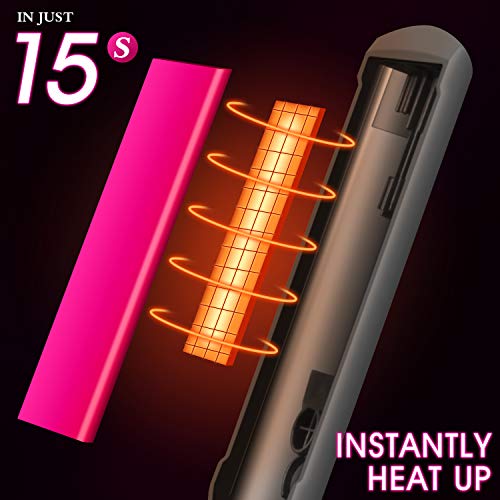 AmoVee Keratin Flat Iron Pro 1.5 Inch Wide Ceramic Tourmaline Hair Straightener 10s Fast Heating 265â„‰ - 450â„‰ for All Hair Types, Dual Voltage, 1h Auto Off, Glove Included, Iron/Fuchsia