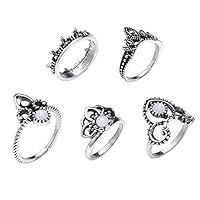 GloryMM Engraved Joint Ring Set 5 PCS Stackable Vintage Flower Rhinestone Rings Faux Gemstone Nail Midi Rings