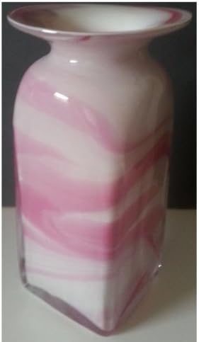 Vase Square Vase of Mouth Blown Glass in Pink White Shades Height Approx 15 Cm Oberstdorfer Glashütte