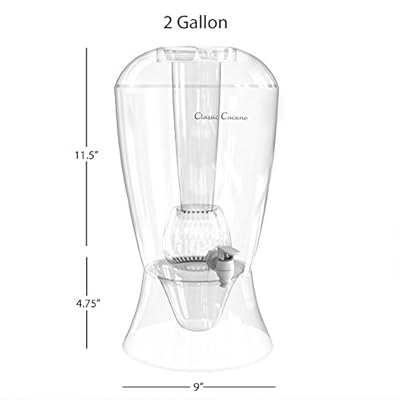 2 Gallon Drink Dispenser-BPA-Free, Shatter Proof, with Detachable Stand, Lid, Cooling Cylinder for Ice, and Infusion Bowl for Fruit by Classic Cuisine