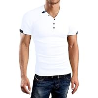 Aiyino Mens Summer Casual V-Neck Button Cuffs Cardigan Short Sleeve T-Shirts M White