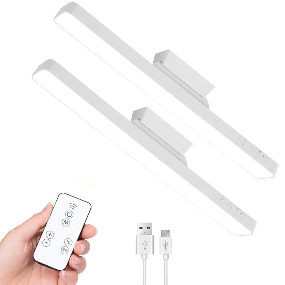 2 Pack 8W Rechargeable Dimmable Touch LED Light Bar with Remote,Magnetic Under Counter Closet Lights,Wardrobe Lights Adjustable 3 Colors for Cupboard,Closet,Makeup,Bedroom,Wall