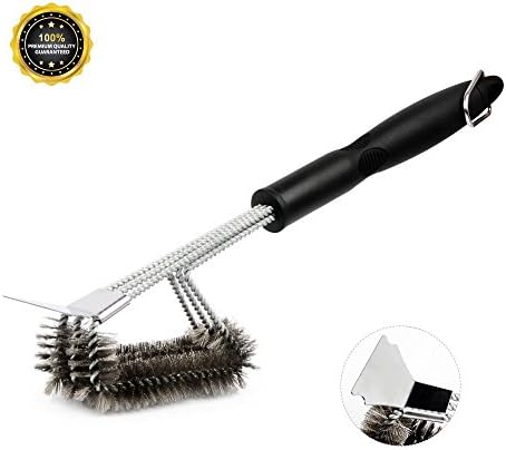 Popfirst BBQ Grill Brush, 18" Barbecue Cleaning Brush with Stainless Steel Bristles and Scraper，Soft Comfortable Anti-Skid Handle-Perfect Cleaner &amp; Scraper for Grill Cooking Grates, Racks, Burners