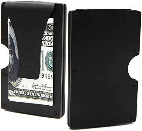 Minimalist Aluminum Wallet, Slim Money Clip Metal Wallet RFID Front Pocket Wallet - Black