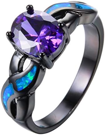 JBL Women Purple Oval Black Gold Filled Vintage Blue Fire Opal Wedding Ring