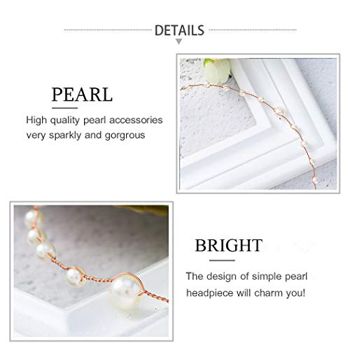 Catery Bride Wedding Headband Pearl Long Hair Vine Braid Headpieces Bridal Hair Accessories for Women (Rose Gold) - Thumbnail 6